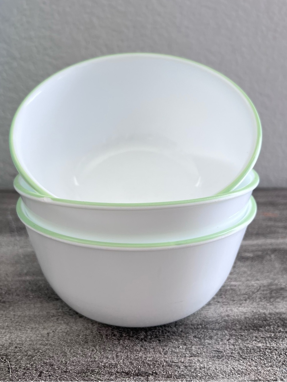 Vintage Corelle by Corning Set of 3 Soup Cereal Bowls Green Rim Accent Border